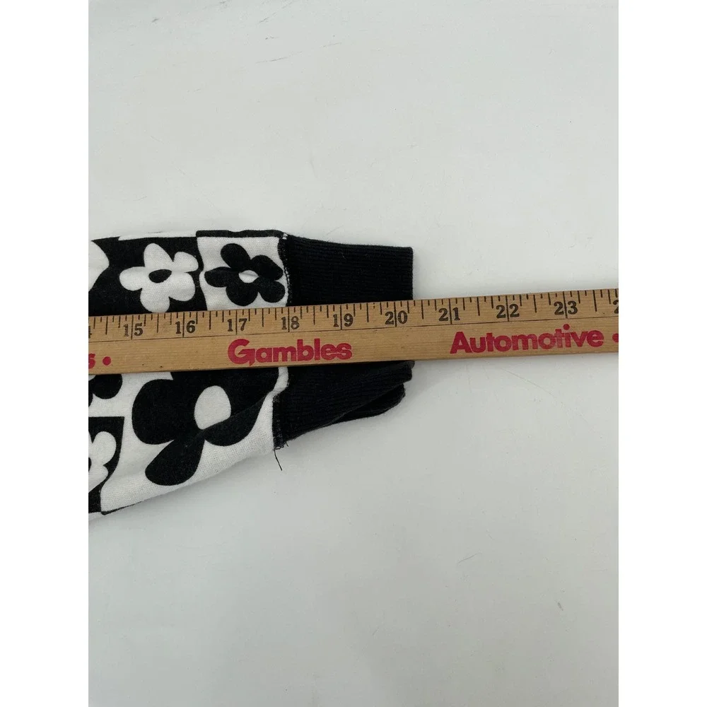 Cropped Hoodie Women Large Black White Retro Floral Check Indie Streetwear Y2K - Picture 7 of 8